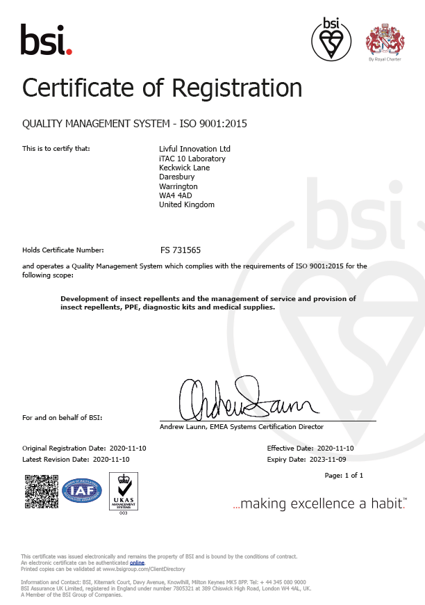 BSI ISO9001 Certification letter